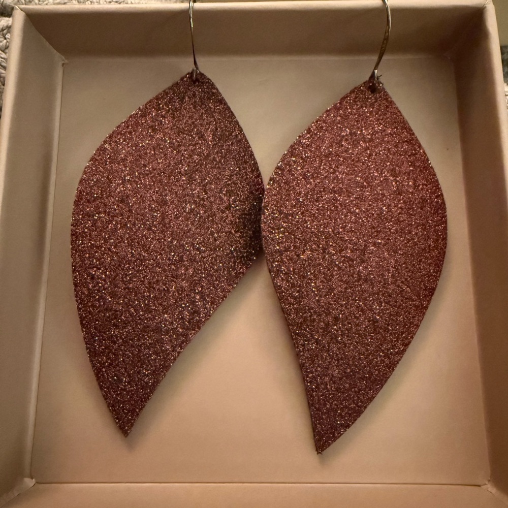 Eleven10 Leather Burgundy Sparkle Earrings
